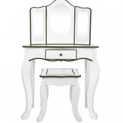 Teamson Tocador de madera blanco y gris c/taburete
